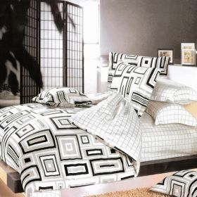 Blancho Bedding - [Black & White] 100% Cotton 4PC Duvet Cover set (Queen Size)(Comforter not included)