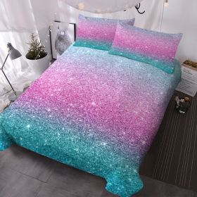 Colorful Glitter Bedding Girly Turquoise Blue Pink and Purple Pastel Colors Duvet Cover 3 Piece Trendy Bed Spreads Queen Size Comforter Cover Set