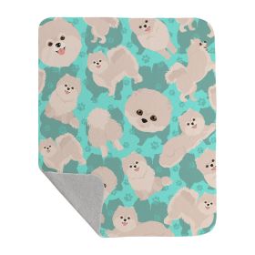 White Pomeranian Quilted Blanket 50x60 Artwork Pattern Quilted Throw Blanket for Bed, Couch, Sofa, Soft and Lightweight