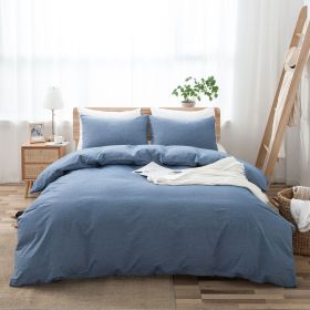 100% Washed Cotton Duvet Cover Set, Durable Fade-Resistant Natural Bedding Set (No Comforter) (Color: Denim Blue, size: TWIN)