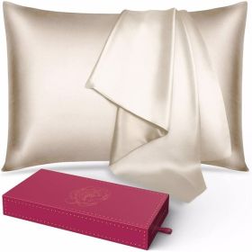 Silk Pillowcase for Hair and Skin 1 Pack, 100% Mulberry Silk & Natural Wood Pulp Fiber Double-Sided Design (Color: as picture)