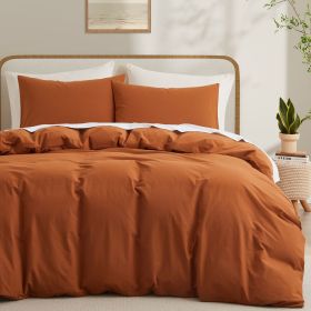 100% Washed Cotton Duvet Cover Set, Durable Fade-Resistant Natural Bedding Set (No Comforter) (Color: Burnt Orange, size: TWIN)