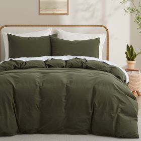 100% Washed Cotton Duvet Cover Set, Durable Fade-Resistant Natural Bedding Set (No Comforter) (Color: Olive Green, size: TWIN)