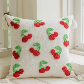 Spring Trufted Pillow Cover, 18x18 inch (Pattern: Cherries)